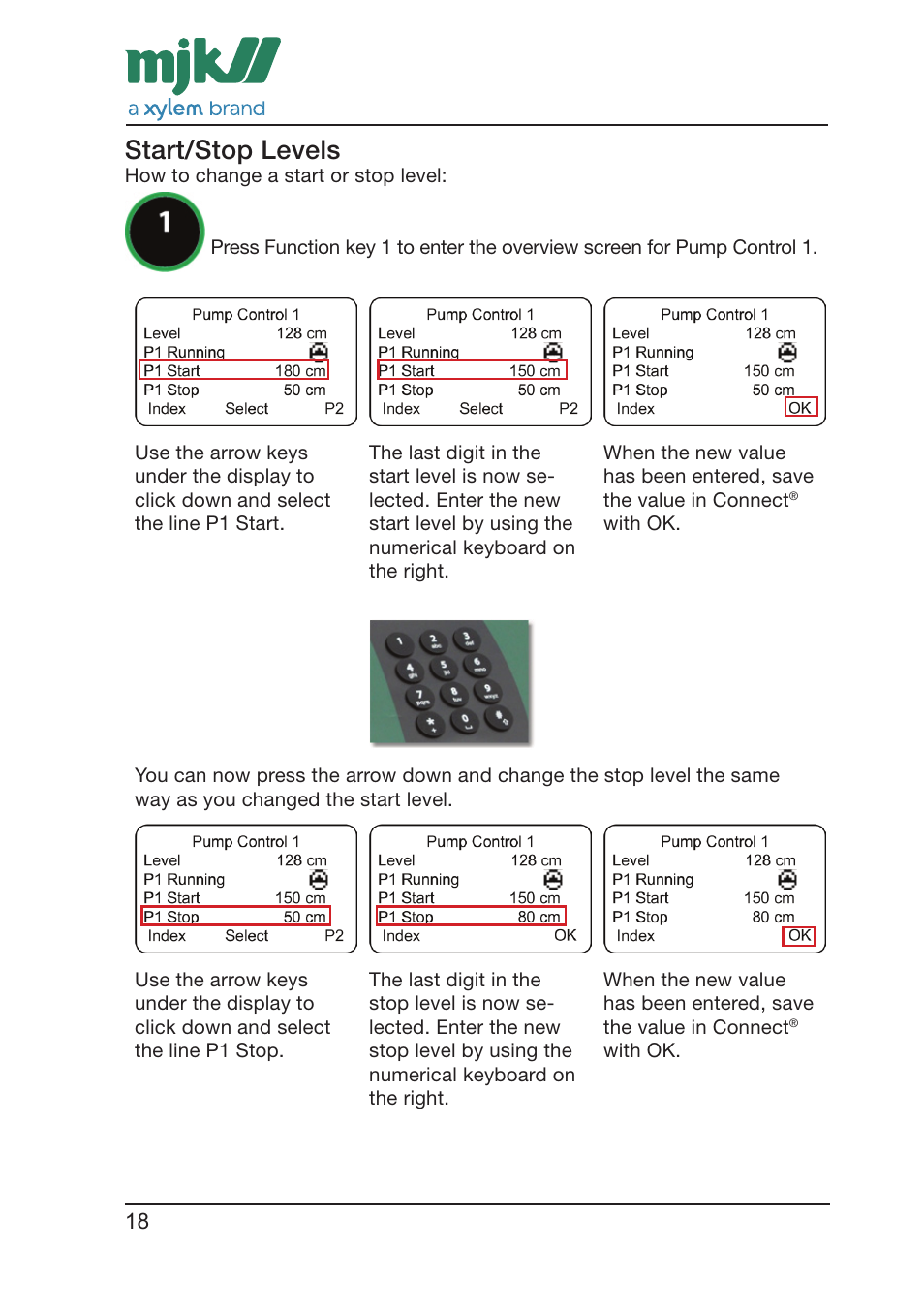Start/stop levels | Xylem CONNECT Quick Guide User Manual | Page 18 / 24