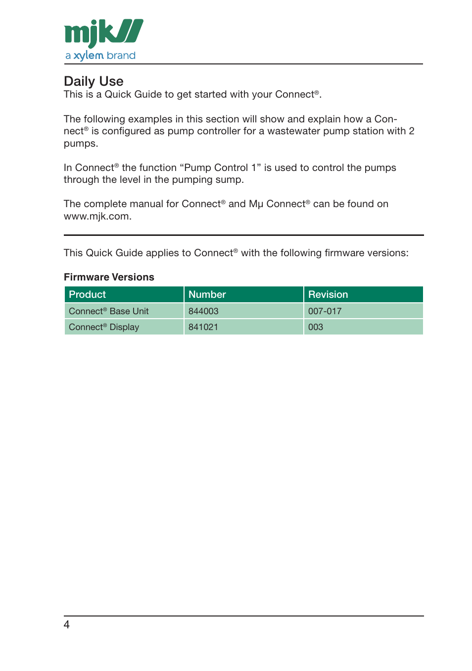 Daily use | Xylem CONNECT Quick Guide User Manual | Page 4 / 24