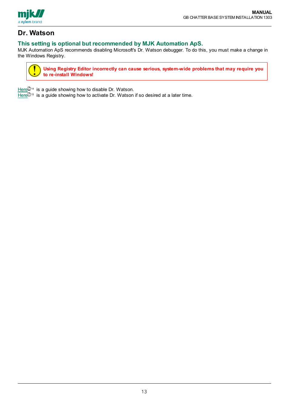 Dr. watson | Xylem CHATTER Base System install guide User Manual | Page 13 / 79