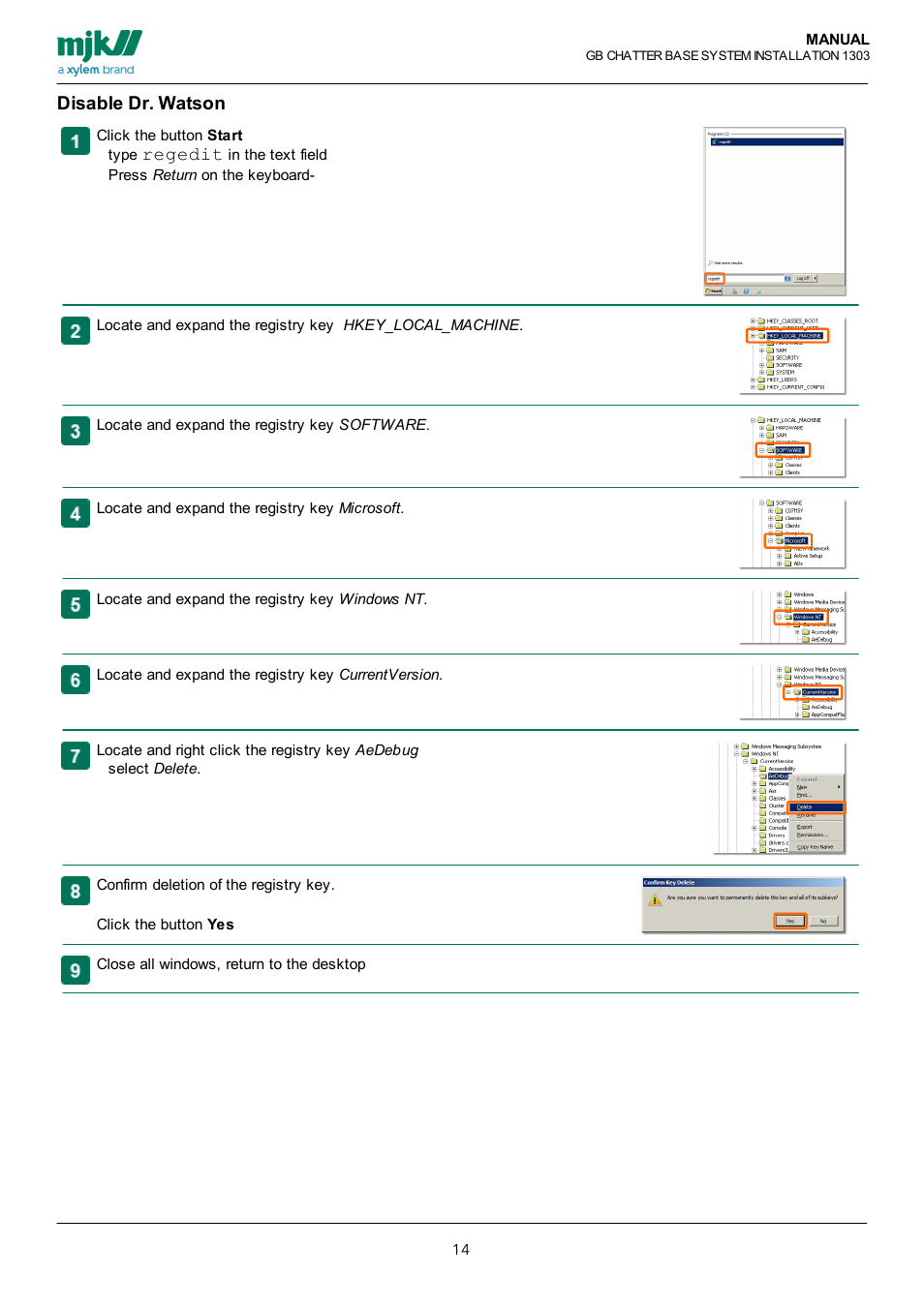Disable dr. watson, Disable drwatson, Here | Regedit | Xylem CHATTER Base System install guide User Manual | Page 14 / 79