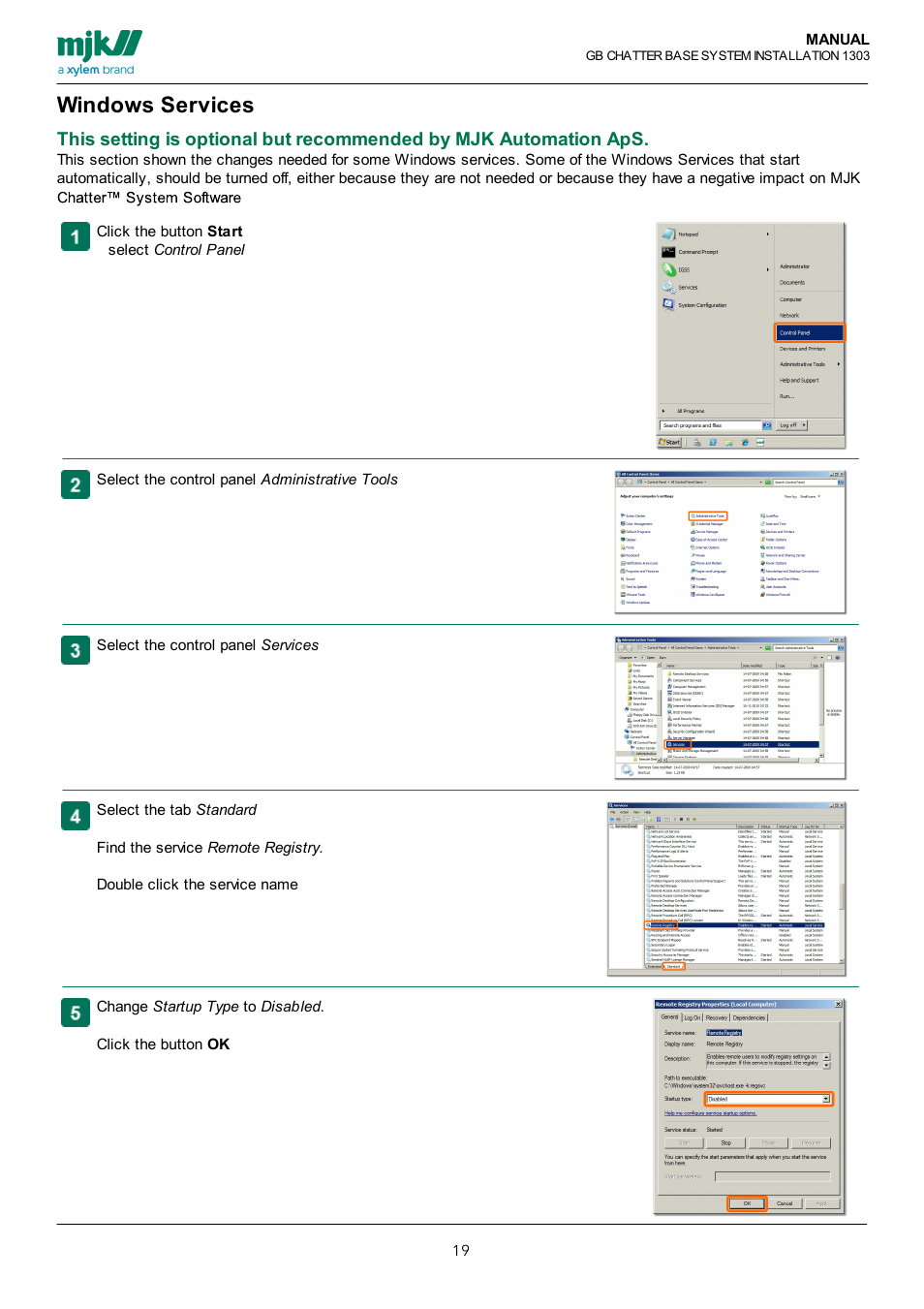 Windows services, Here | Xylem CHATTER Base System install guide User Manual | Page 19 / 79