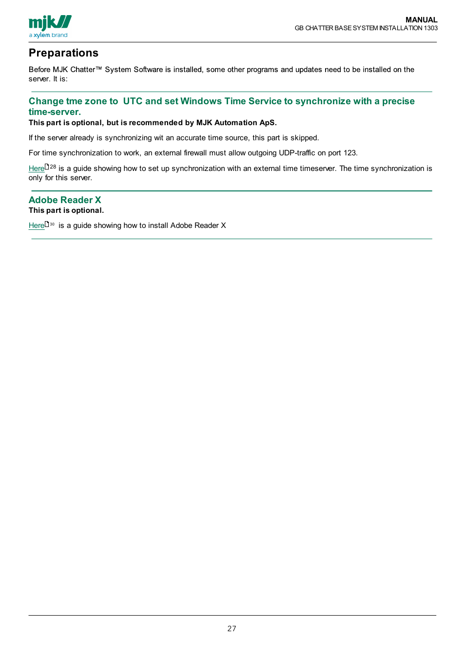 Preparations, Adobe reader x | Xylem CHATTER Base System install guide User Manual | Page 27 / 79