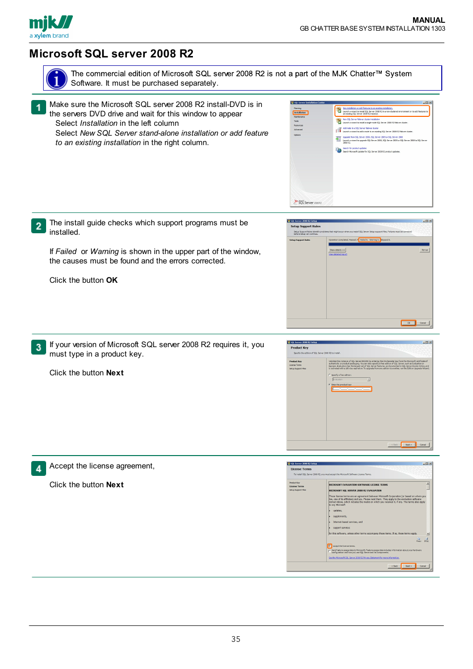 Microsoft sql server 2008 r2 | Xylem CHATTER Base System install guide User Manual | Page 35 / 79