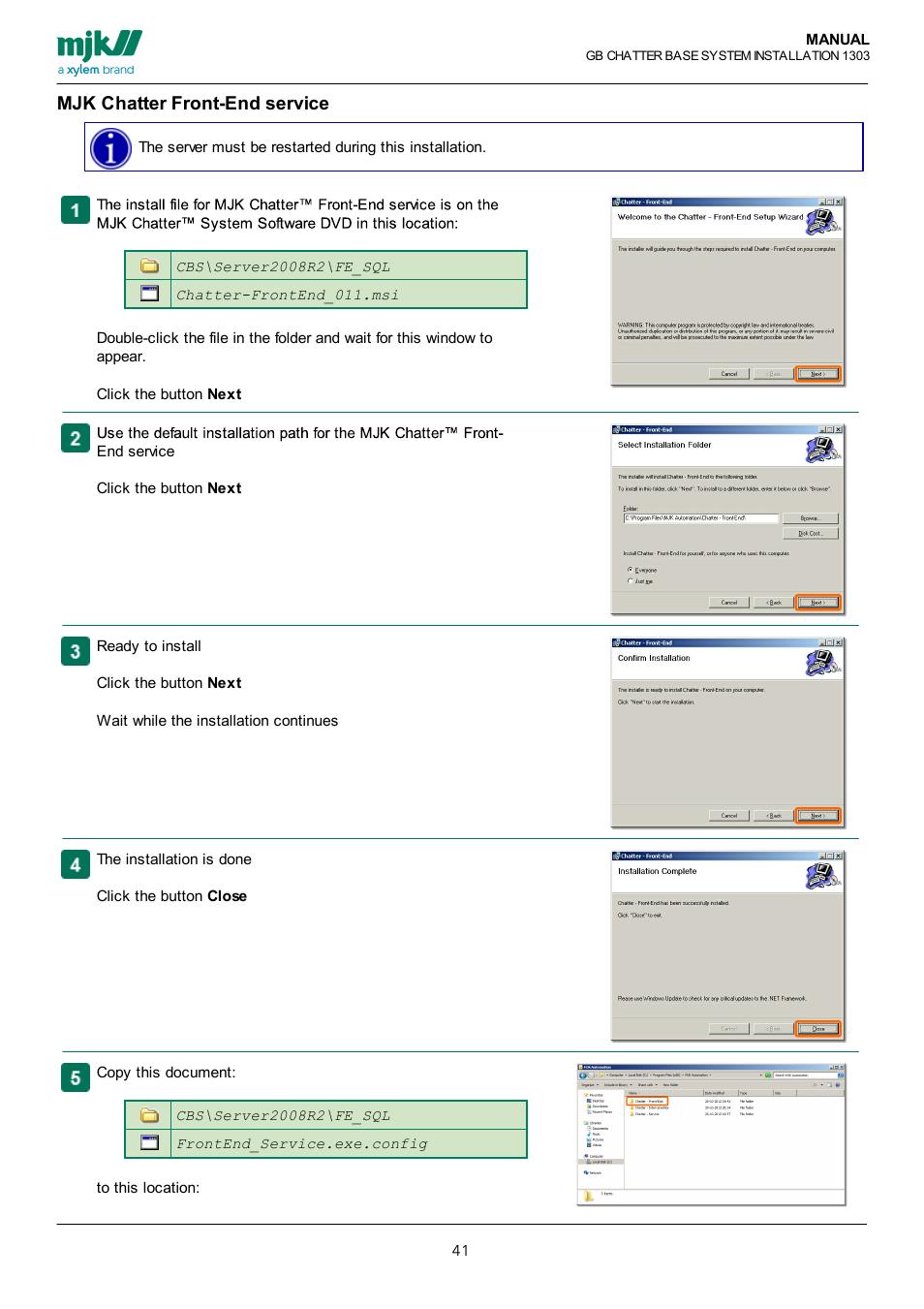 Mjk chatter front-end service | Xylem CHATTER Base System install guide User Manual | Page 41 / 79