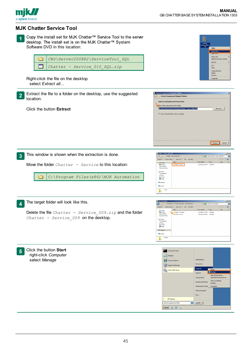 Mjk chatter service tool | Xylem CHATTER Base System install guide User Manual | Page 45 / 79