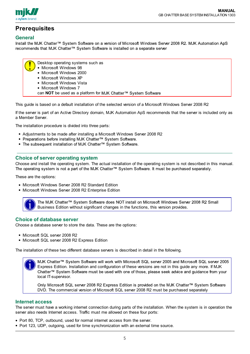Prerequisites | Xylem CHATTER Base System install guide User Manual | Page 5 / 79