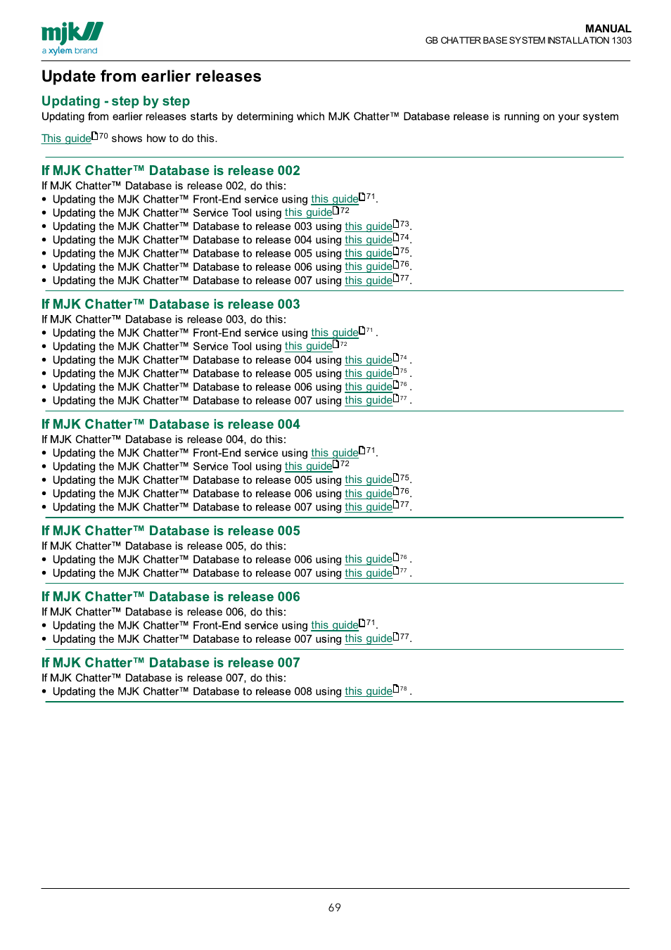 Update from earlier releases, Updating - step by step | Xylem CHATTER Base System install guide User Manual | Page 69 / 79