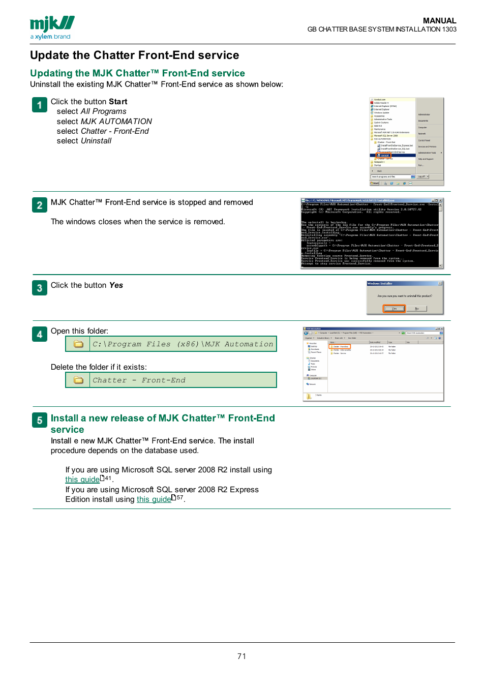 Update the chatter front-end service, This guide, Service | Xylem CHATTER Base System install guide User Manual | Page 71 / 79