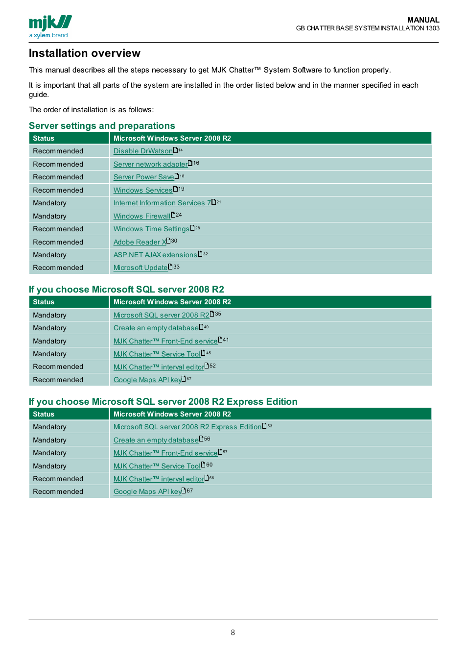Installation overview, Server settings and preparations | Xylem CHATTER Base System install guide User Manual | Page 8 / 79