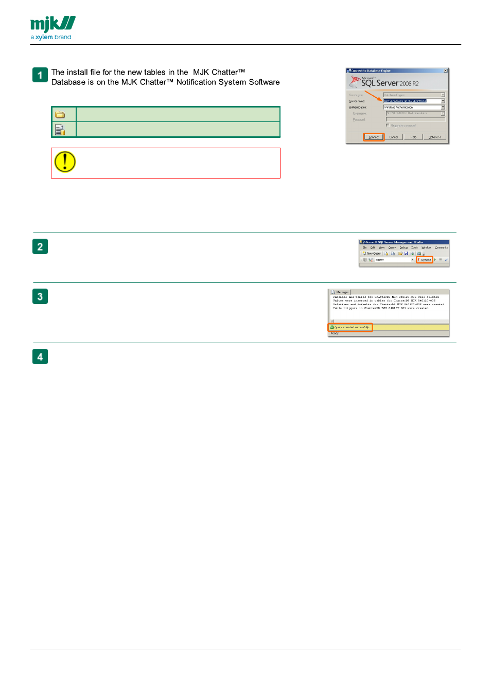 Adding tables to the database | Xylem CHATTER Notification System install guide User Manual | Page 30 / 37