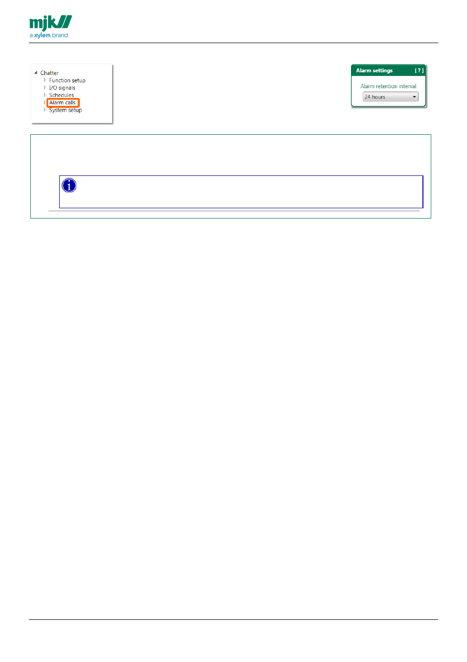 Alarm settings, Setting the alarm retention interval | Xylem CHATTER RTU and E-mail User Manual | Page 112 / 205