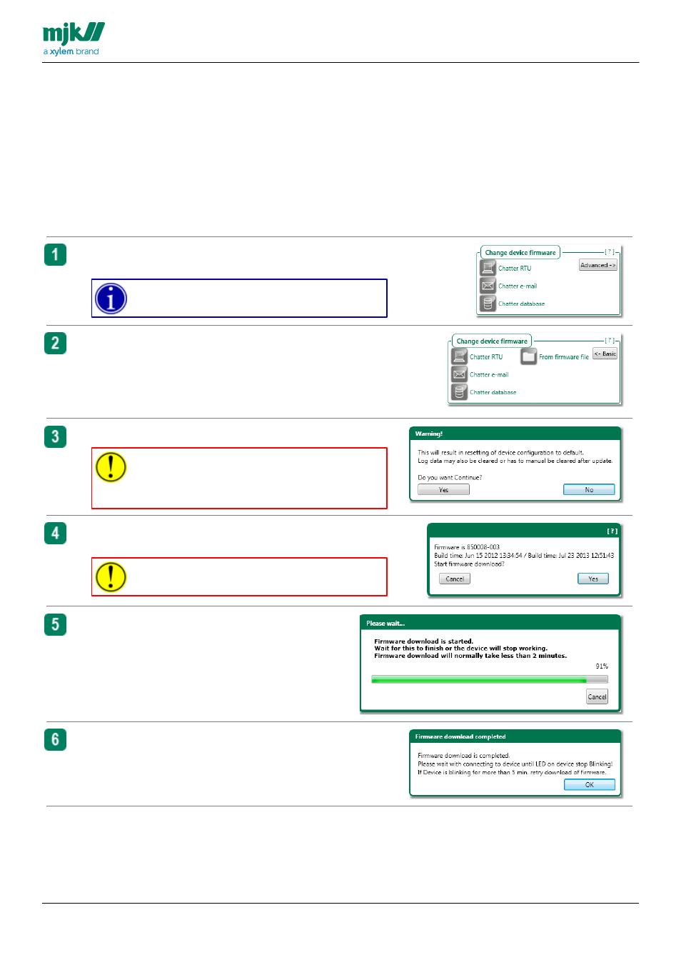 Change device firmware, Change the built-in firmware, Change device firmware general | Xylem CHATTER RTU and E-mail User Manual | Page 136 / 205