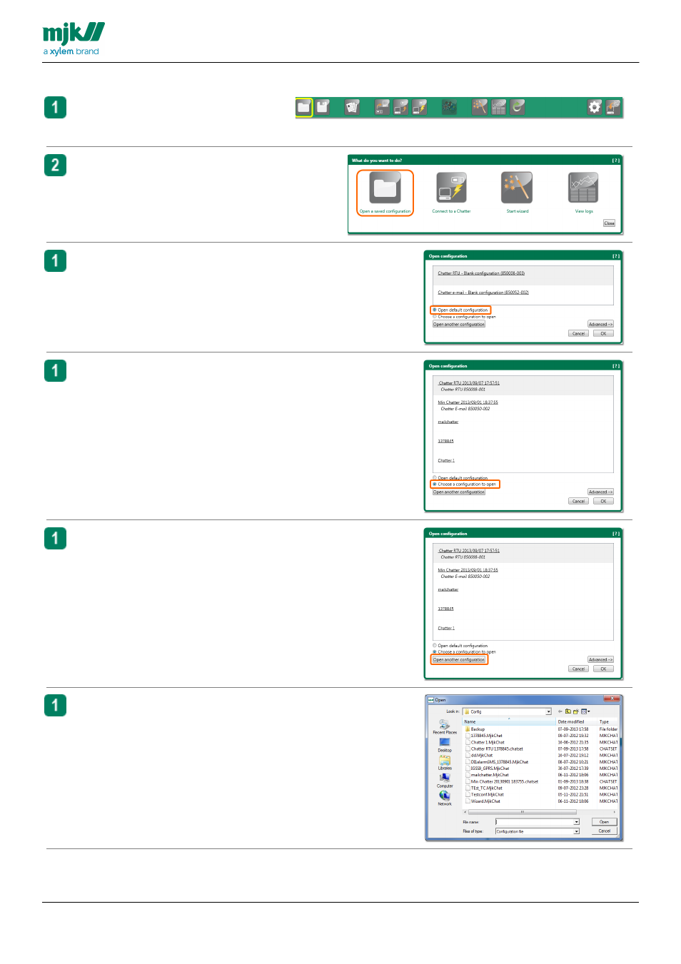 Open a configuration | Xylem CHATTER RTU and E-mail User Manual | Page 45 / 205
