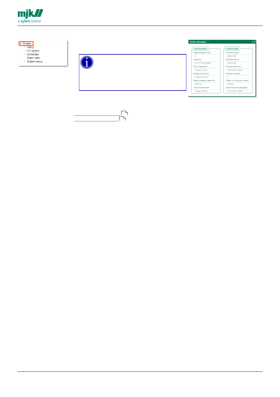 Chatter information window | Xylem CHATTER RTU and E-mail User Manual | Page 49 / 205
