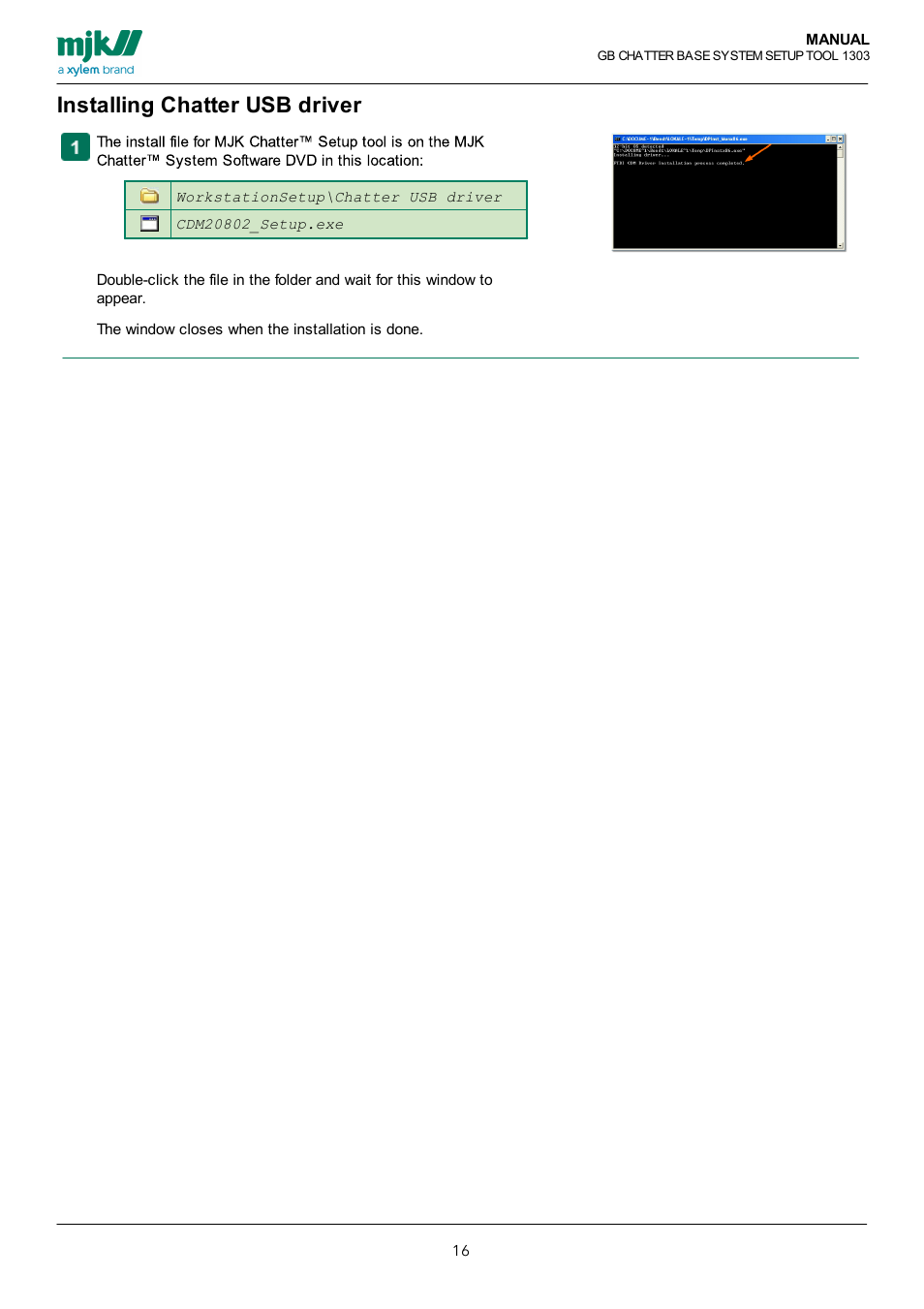 Installing chatter usb driver | Xylem CHATTER Base System Setup Tool Users Guide User Manual | Page 16 / 19