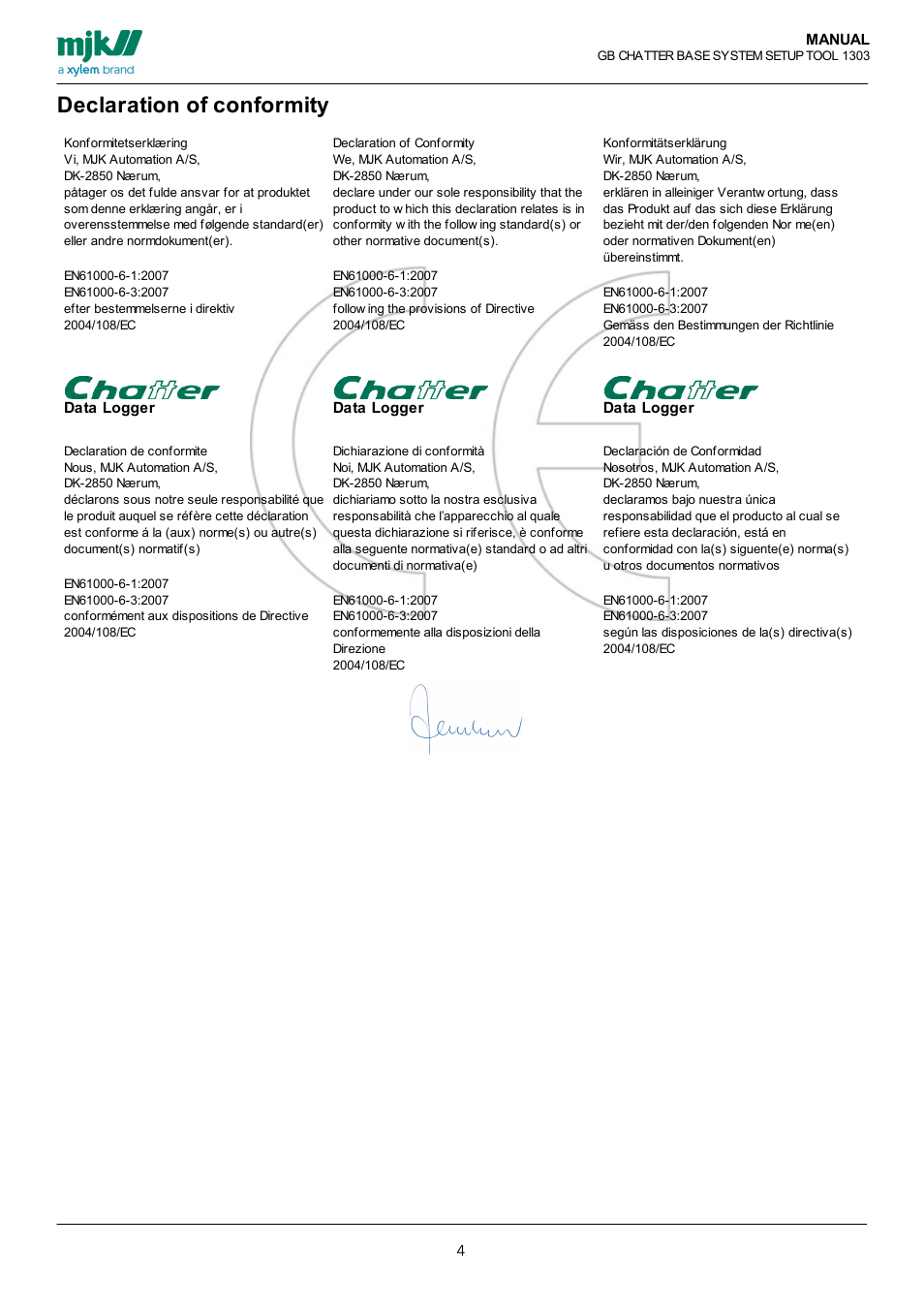 Declaration of conformity | Xylem CHATTER Base System Setup Tool Users Guide User Manual | Page 4 / 19