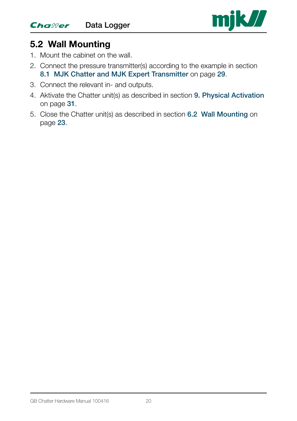 2 wall mounting | Xylem CHATTER Hardware Manual User Manual | Page 20 / 50