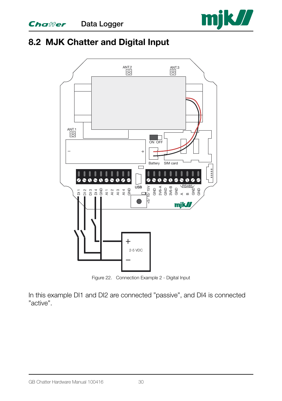 2 mjk chatter and digital input, Data logger | Xylem CHATTER Hardware Manual User Manual | Page 30 / 50