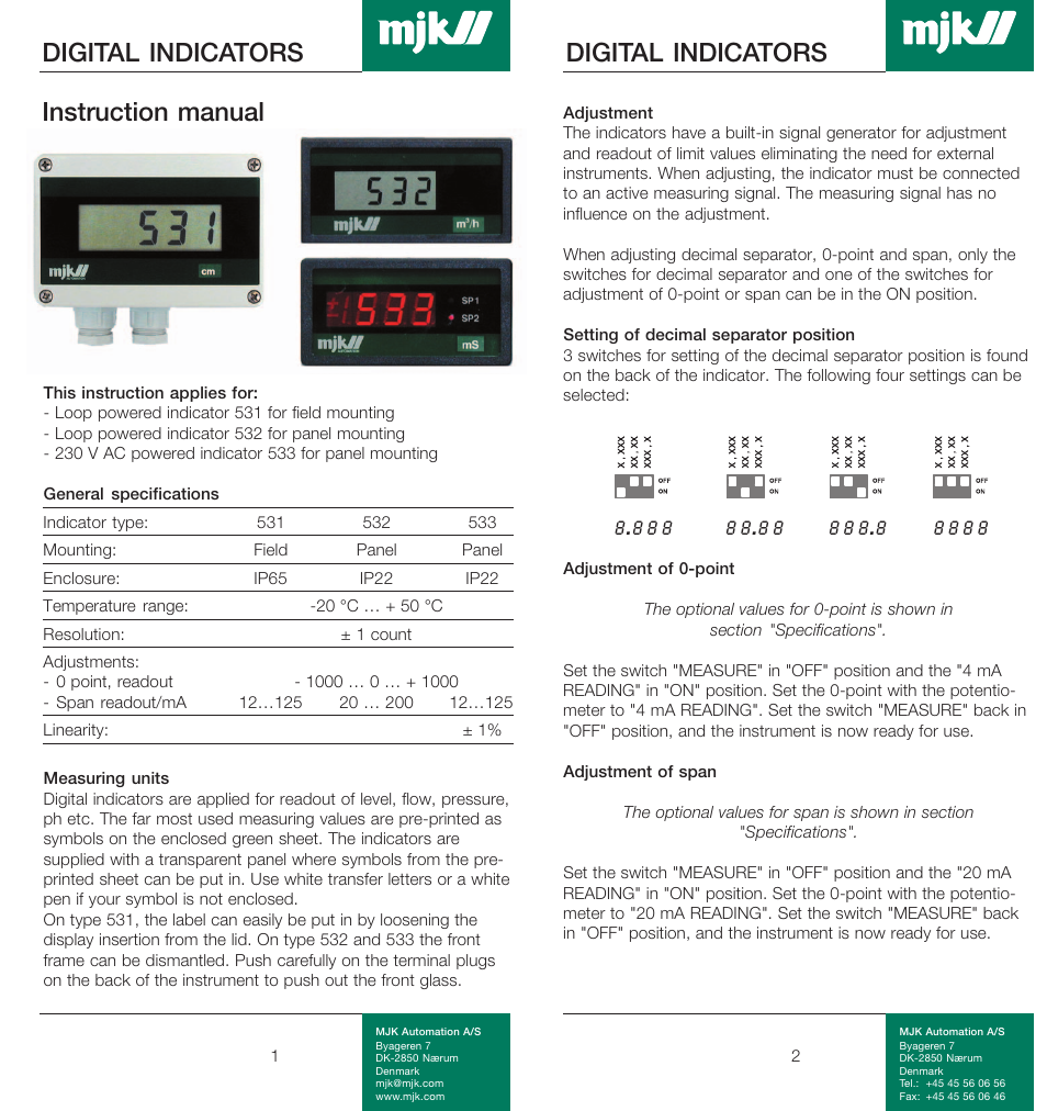 Xylem 531-532-533 DIGITAL INDICATORS User Manual | 4 pages