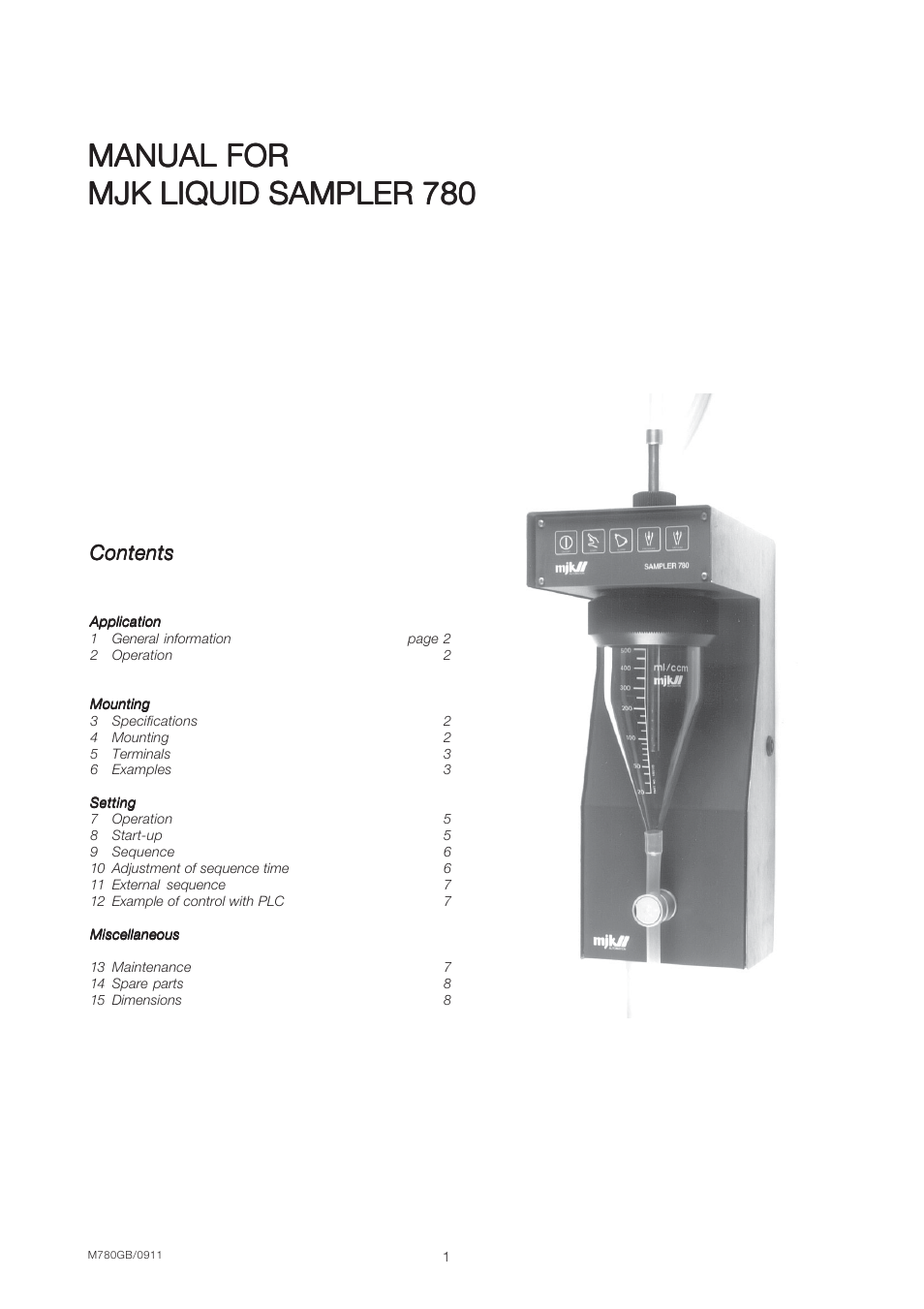 Xylem 780 LIQUID SAMPLER User Manual | 6 pages