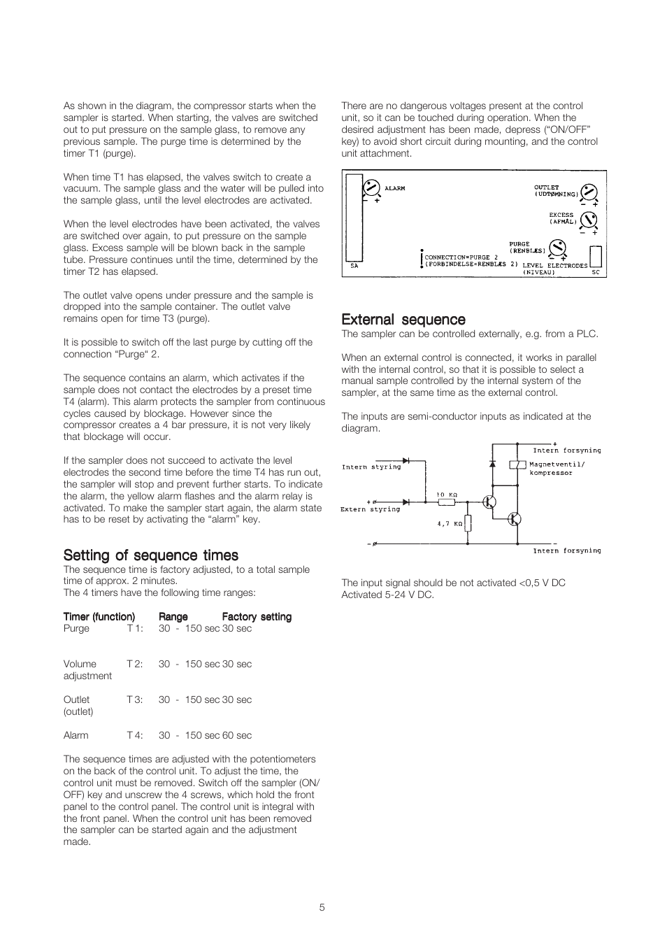 Setting of sequence times, External sequence | Xylem 780 LIQUID SAMPLER User Manual | Page 5 / 6
