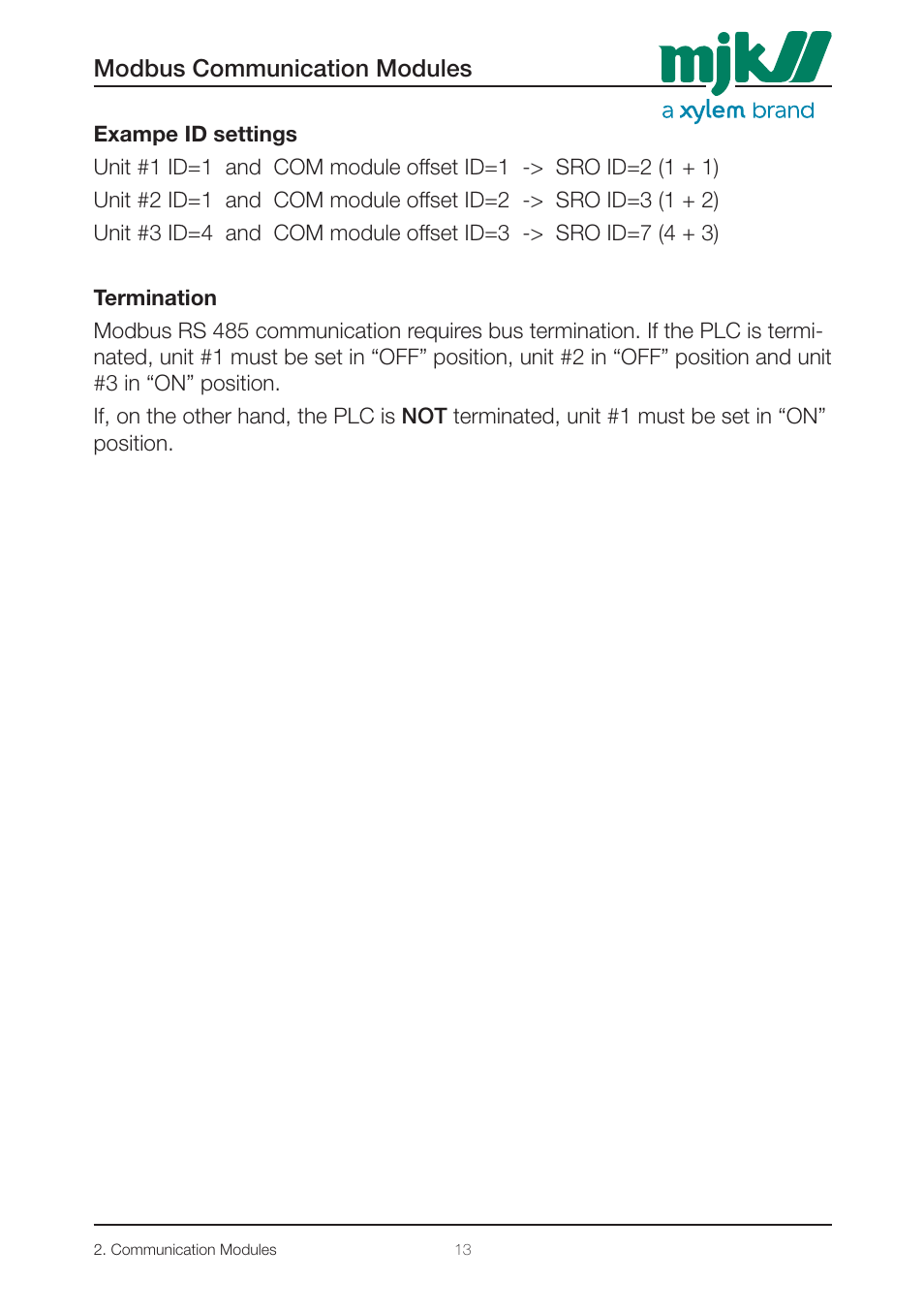 Modbus communication modules | Xylem 205546 Modbus Communication Modules for Displays User Manual | Page 13 / 26