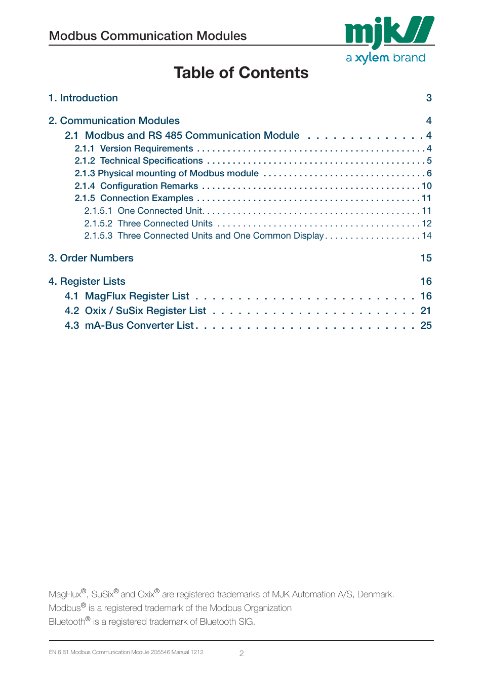 Xylem 205546 Modbus Communication Modules for Displays User Manual | Page 2 / 26
