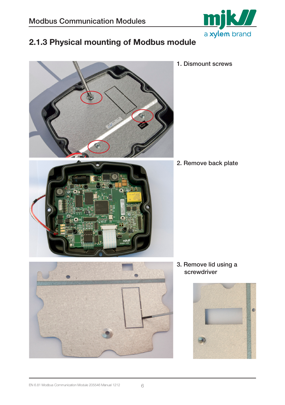 3 physical mounting of modbus module, Modbus communication modules | Xylem 205546 Modbus Communication Modules for Displays User Manual | Page 6 / 26