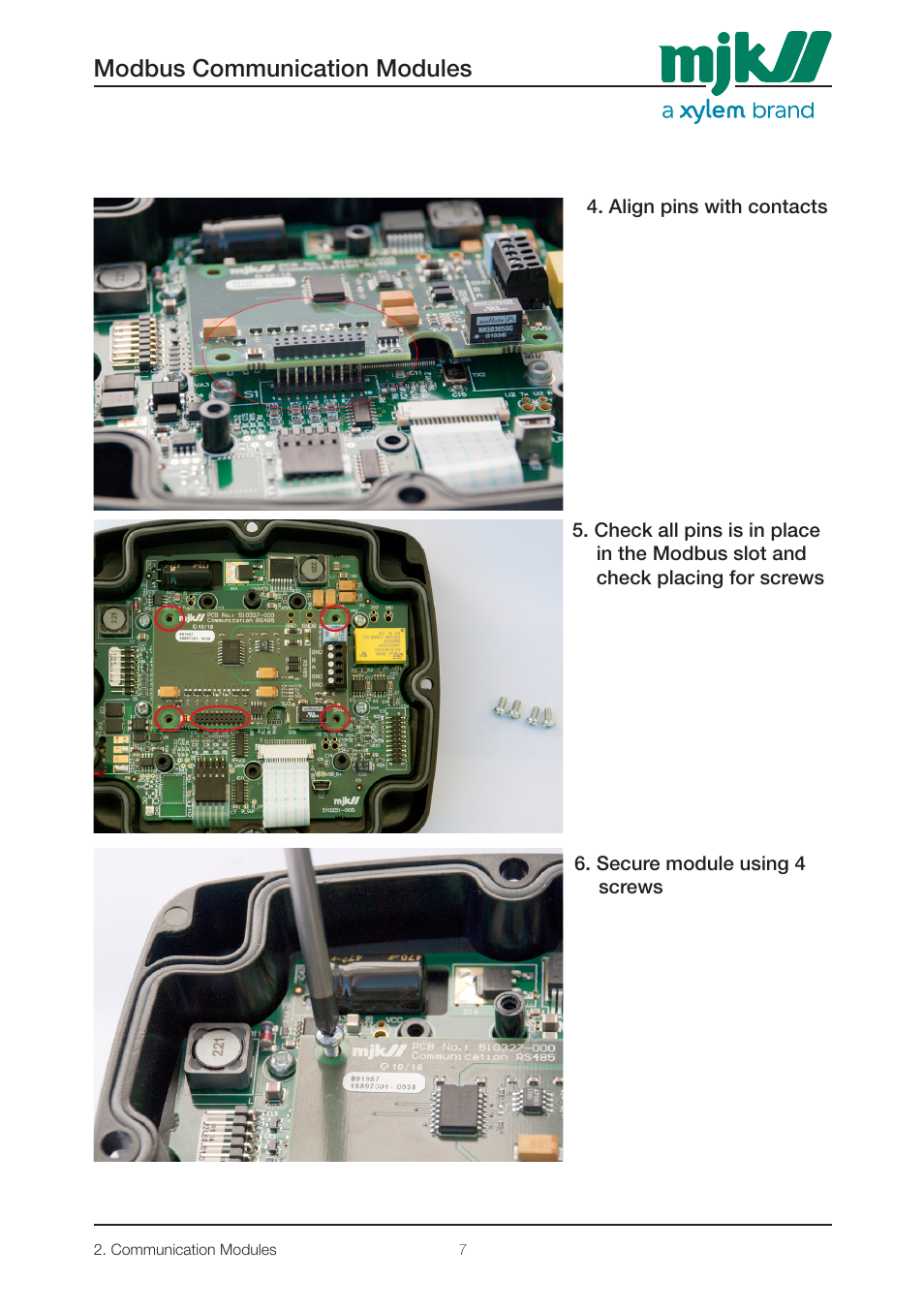 Modbus communication modules | Xylem 205546 Modbus Communication Modules for Displays User Manual | Page 7 / 26