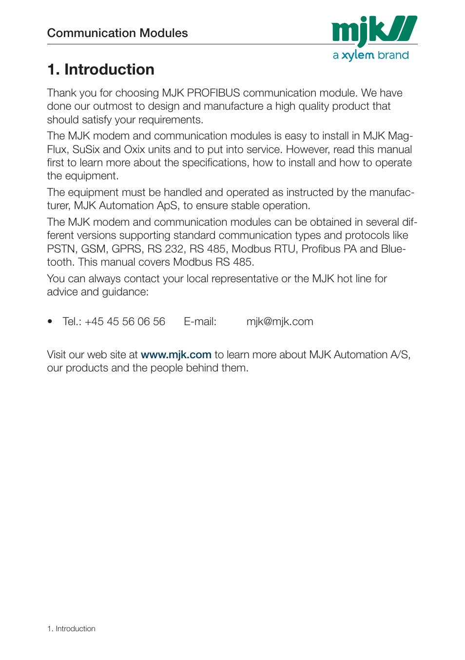 Introduction | Xylem 205547 Profibus Communication Modules User Manual | Page 3 / 30