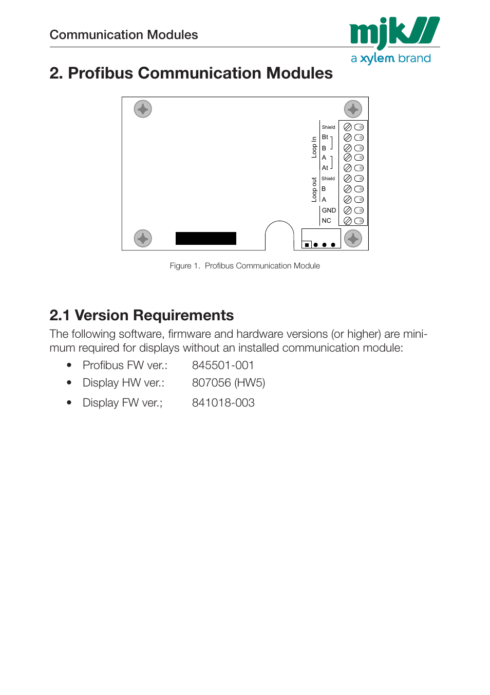 Profibus communication modules, 1 version requirements, Communication modules | Xylem 205547 Profibus Communication Modules User Manual | Page 6 / 30