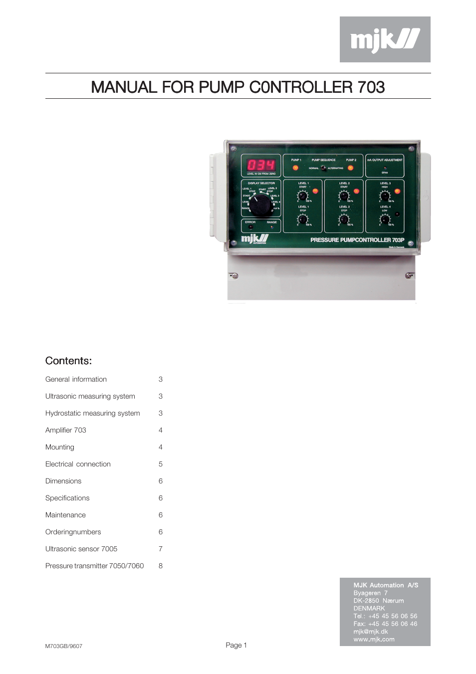 Xylem 703 PUMP CONTROLLER User Manual | 8 pages