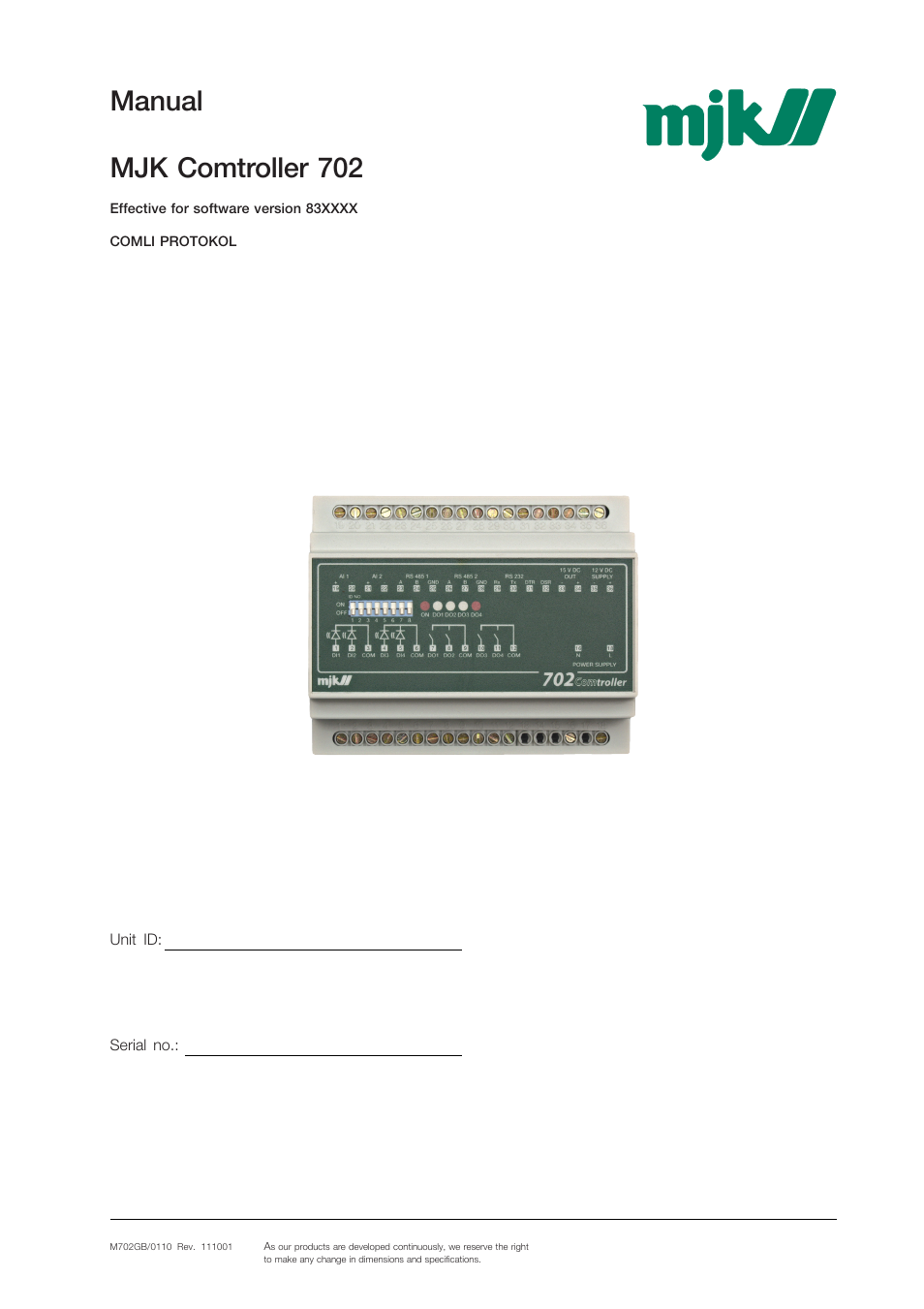 Xylem 702 MJK Comtroller User Manual | 22 pages