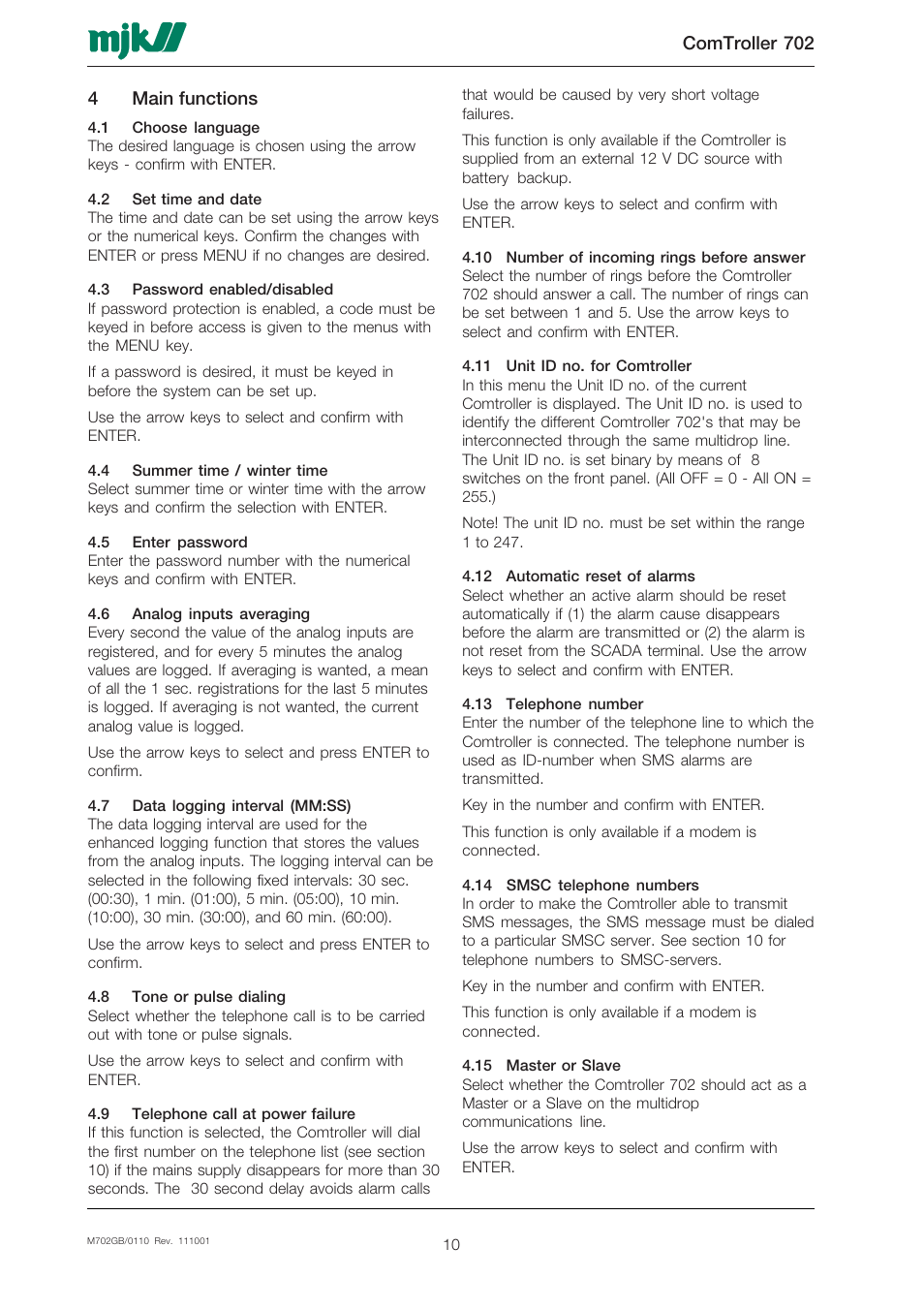 Xylem 702 MJK Comtroller User Manual | Page 10 / 22