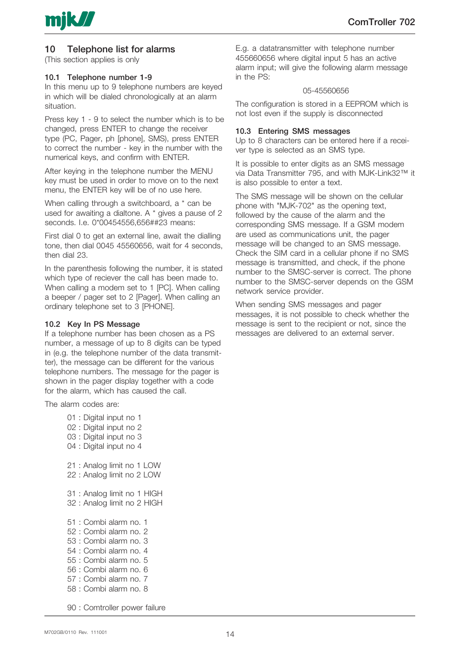 Xylem 702 MJK Comtroller User Manual | Page 14 / 22