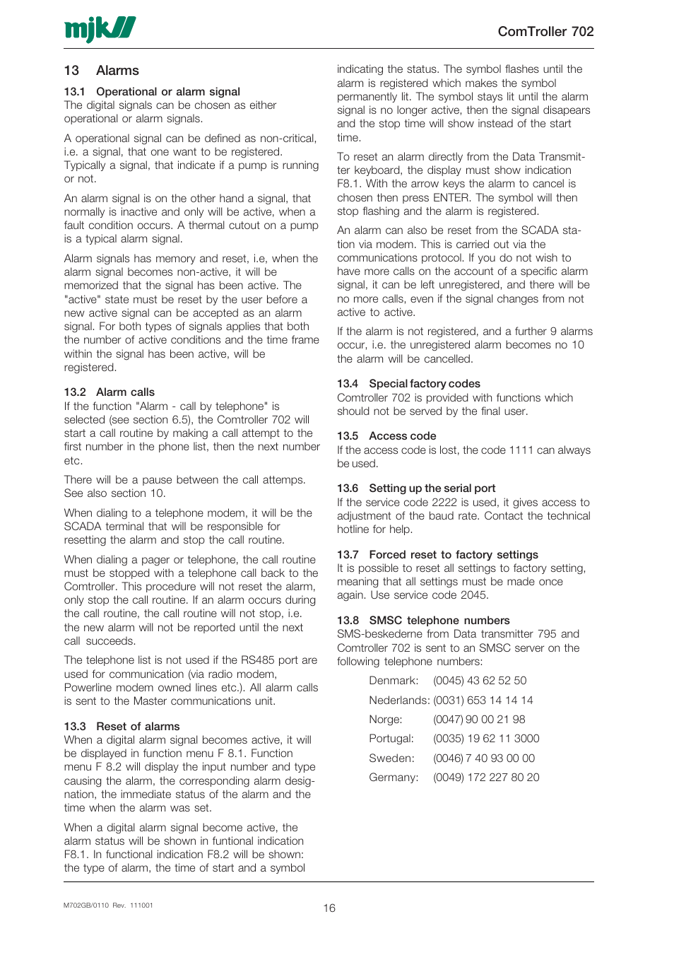 Xylem 702 MJK Comtroller User Manual | Page 16 / 22