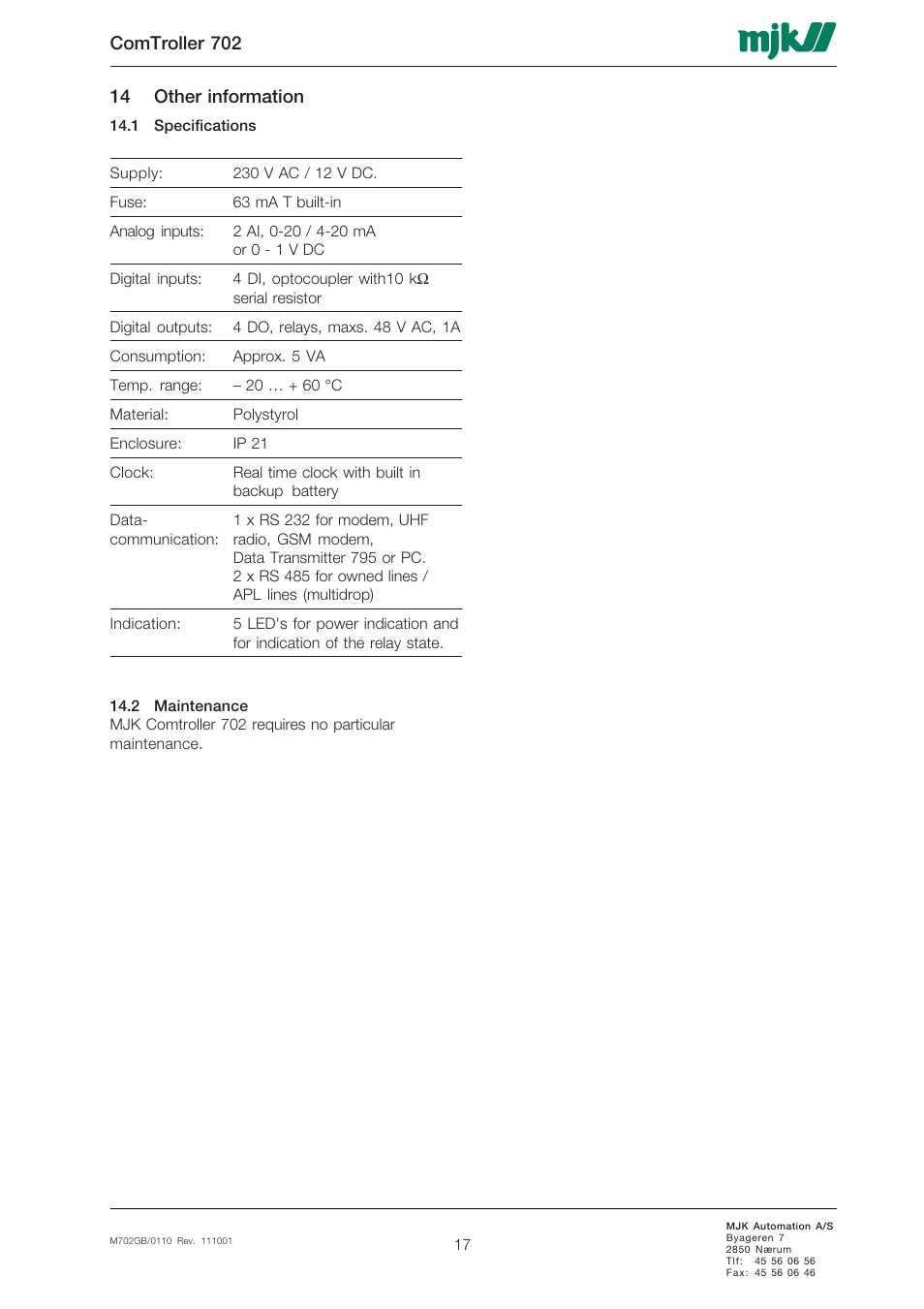 Xylem 702 MJK Comtroller User Manual | Page 17 / 22