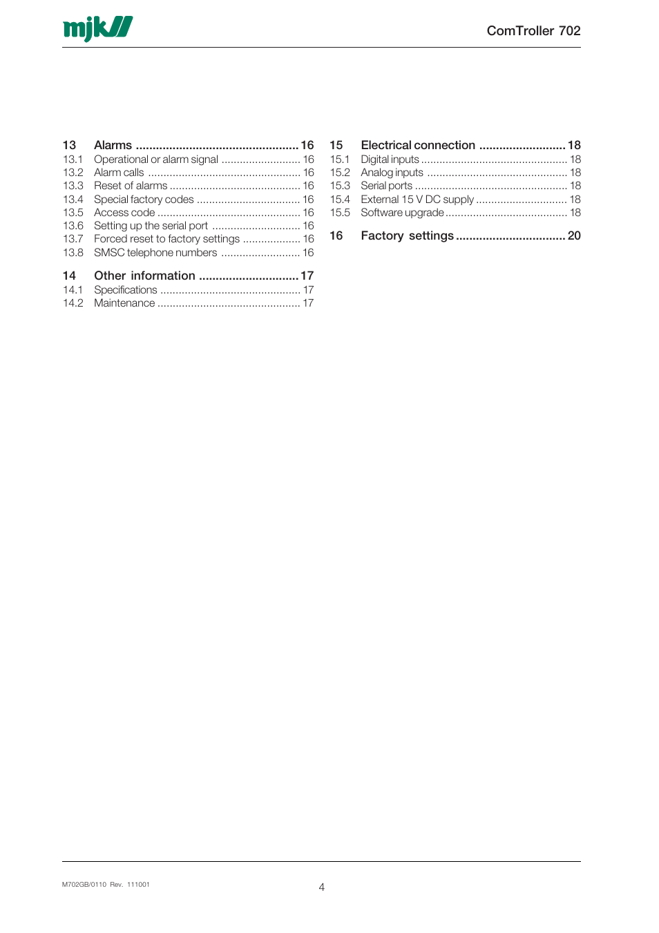 Xylem 702 MJK Comtroller User Manual | Page 4 / 22