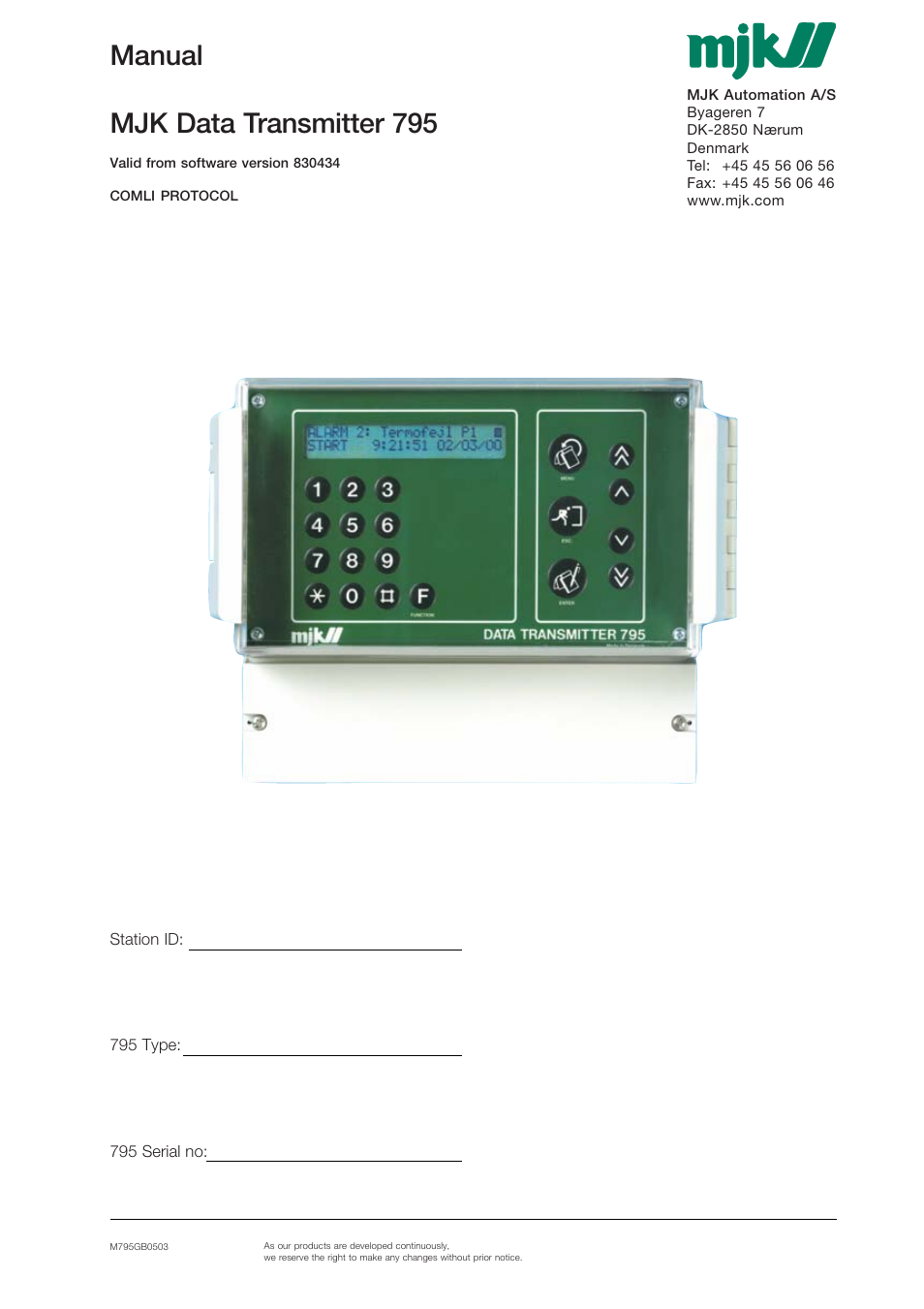 Xylem 795 MJK Data Transmitter User Manual | 54 pages
