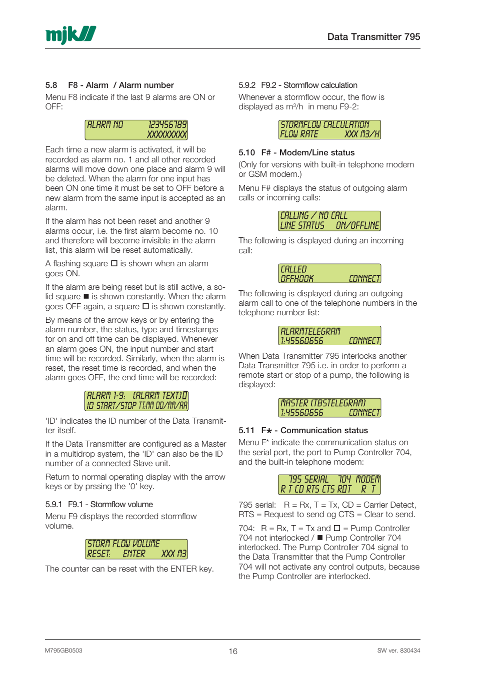 Xylem 795 MJK Data Transmitter User Manual | Page 16 / 54
