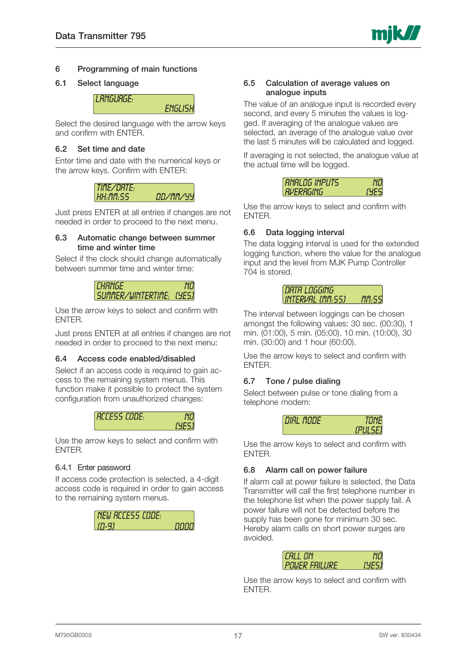 Xylem 795 MJK Data Transmitter User Manual | Page 17 / 54