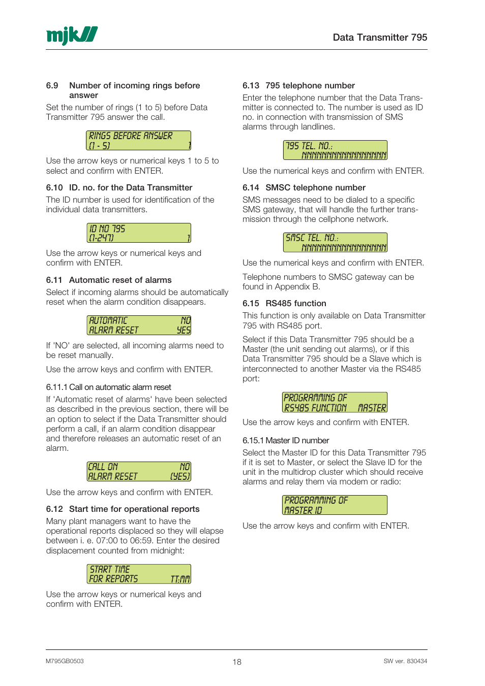 Xylem 795 MJK Data Transmitter User Manual | Page 18 / 54