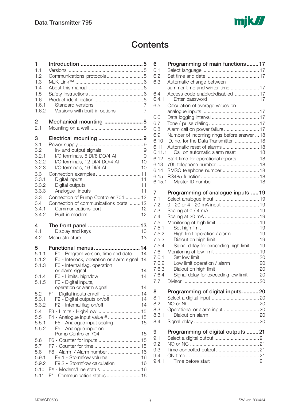 Xylem 795 MJK Data Transmitter User Manual | Page 3 / 54