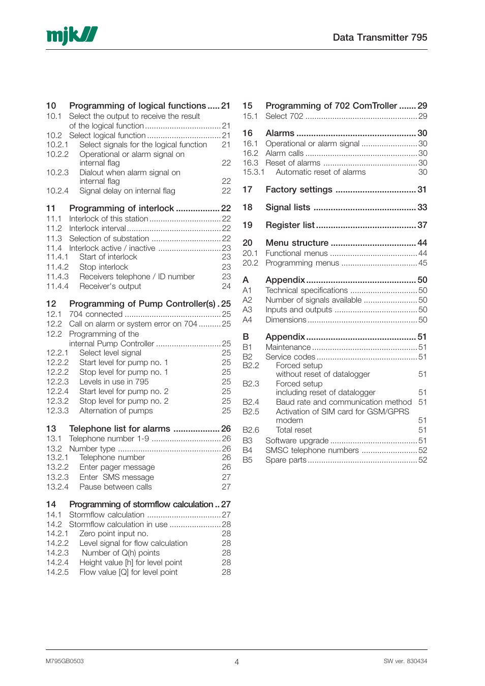 Xylem 795 MJK Data Transmitter User Manual | Page 4 / 54