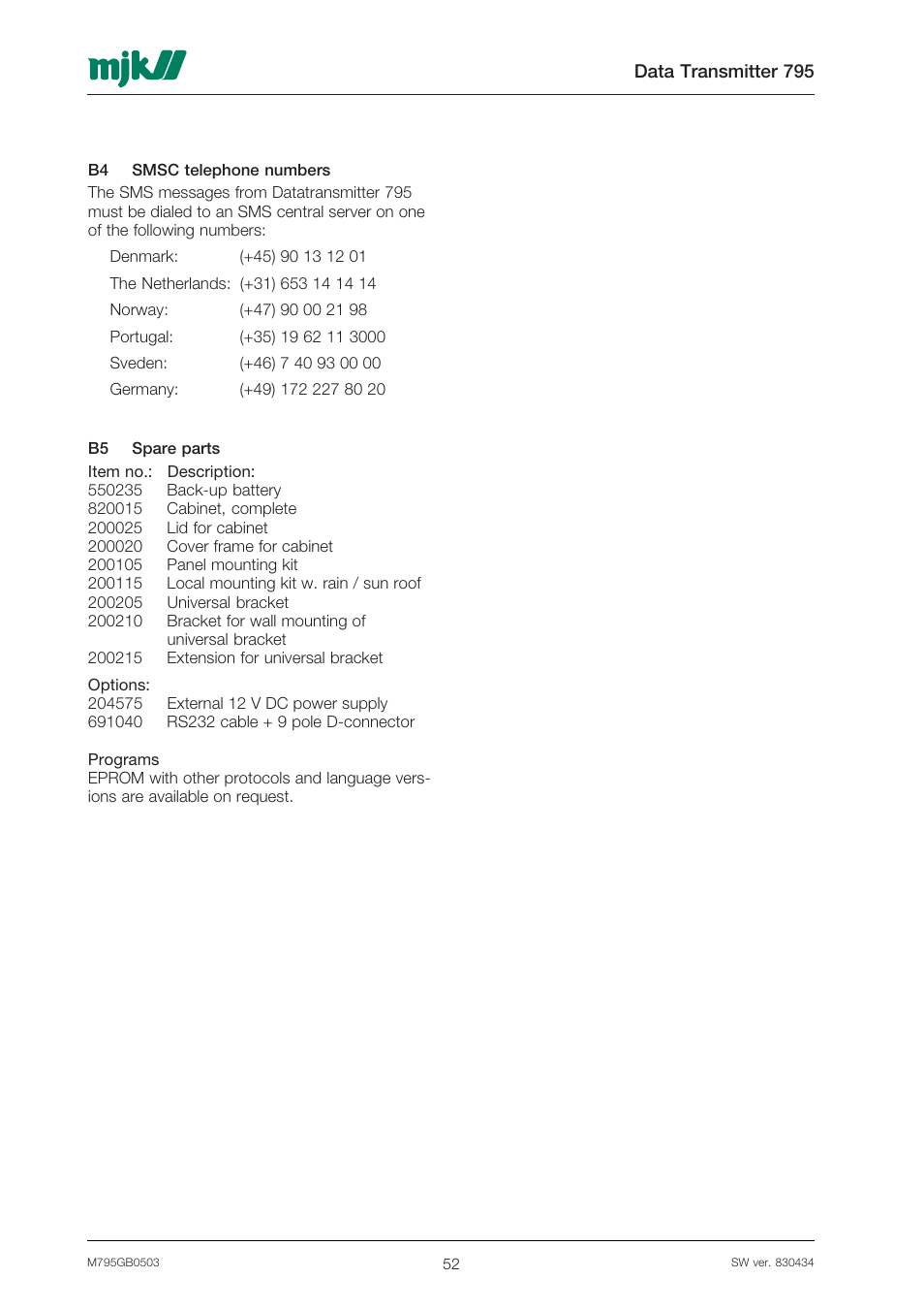 Xylem 795 MJK Data Transmitter User Manual | Page 52 / 54
