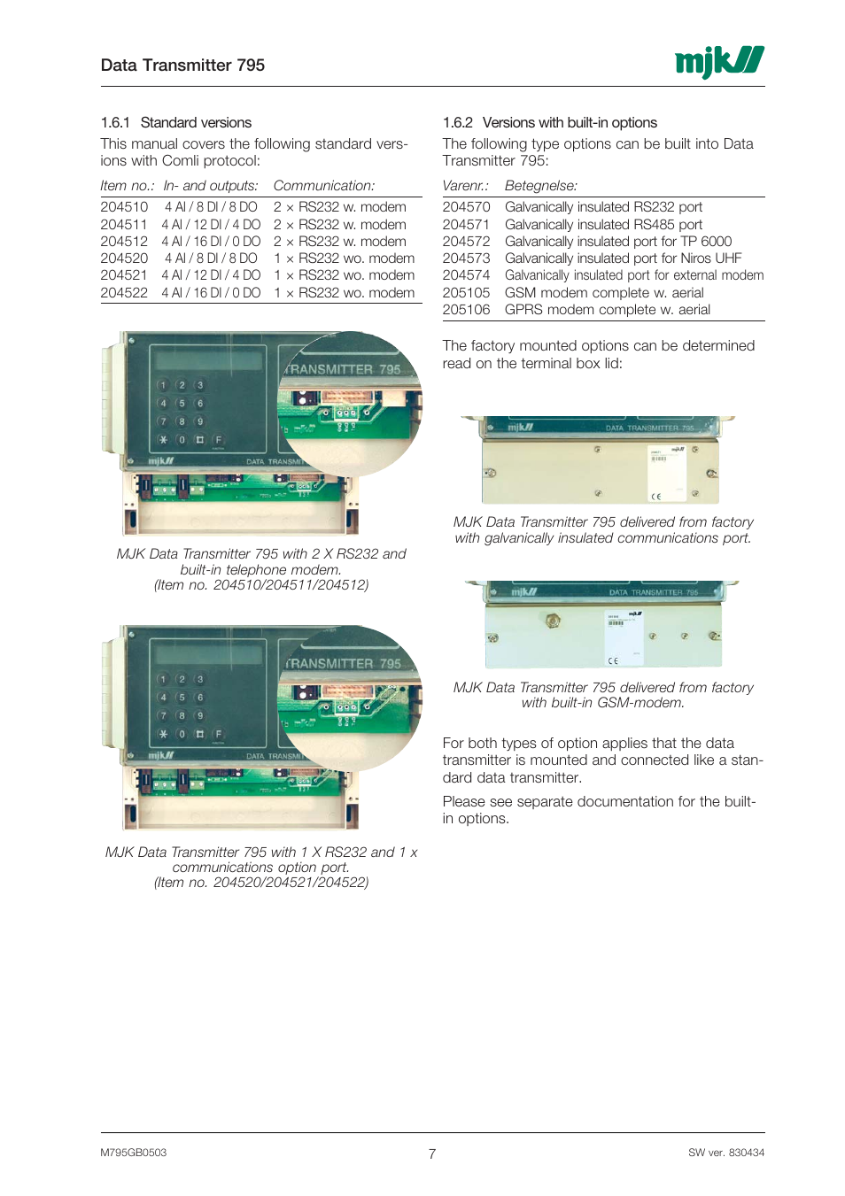 Xylem 795 MJK Data Transmitter User Manual | Page 7 / 54