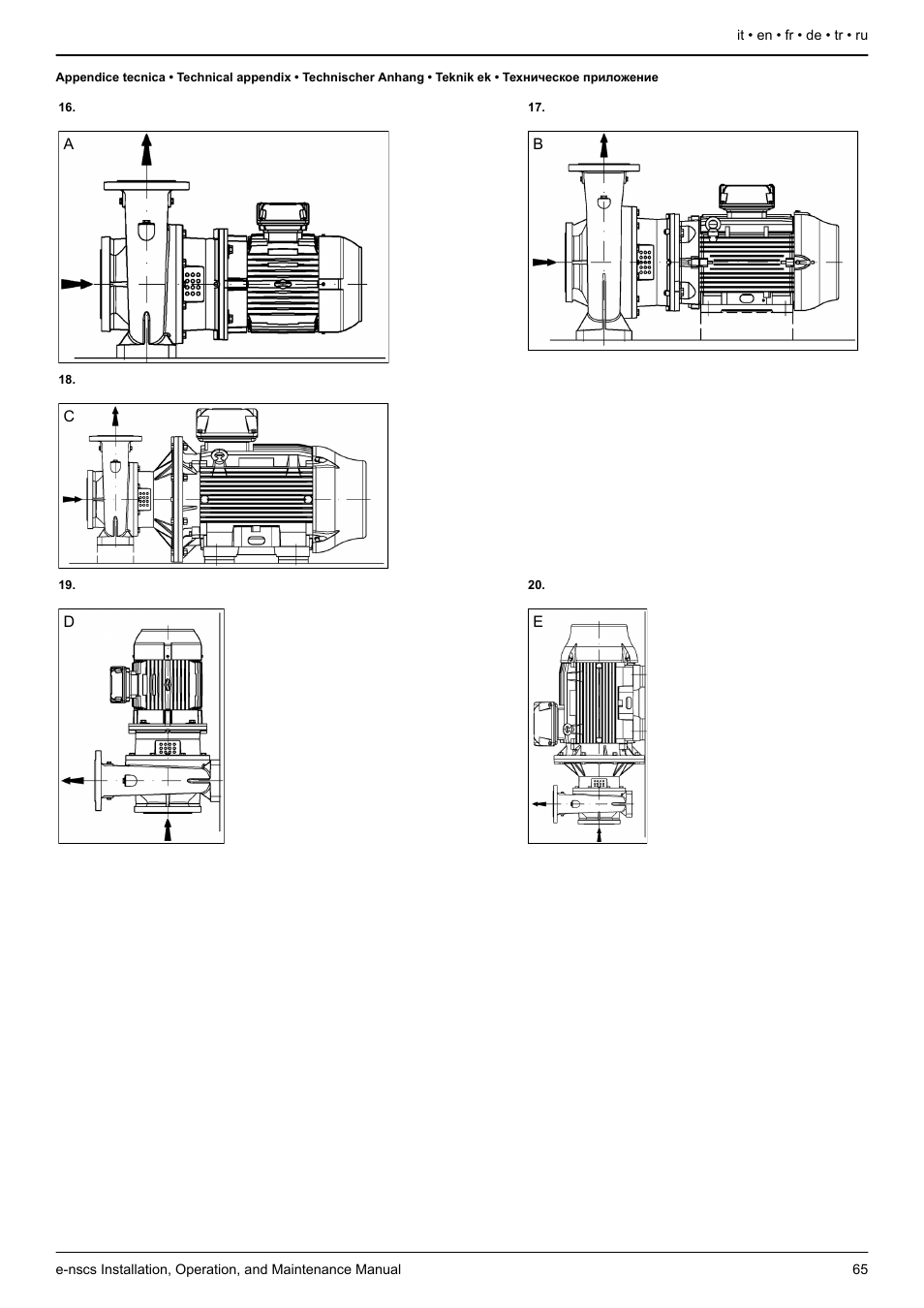Figura 16, Figura 17, Figura 18 | Figura 19, Figura 20, Of horizontal installations, see, Figure 16, Figure 17, Figure 18, Figure 19 | Xylem e-NSCS User Manual | Page 65 / 80