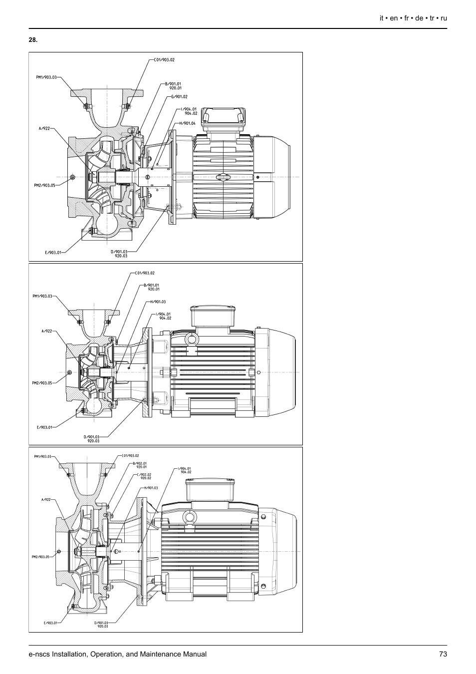 Pompa, vedere, Figura 28, Figure 28 | Figure 23, Sie bitte, Abbildung 28, Şekil 28, Дены в, Рис. 28 | Xylem e-NSCS User Manual | Page 73 / 80