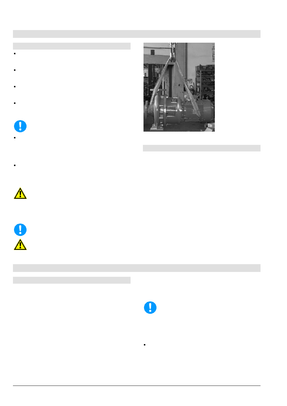 Série lm, lmn, Transport, manutention, stockage, Mise en place, montage | 1 transport, manutention, 2 stockage / conservation, 1 installation du groupe | Xylem LMN User Manual | Page 30 / 68