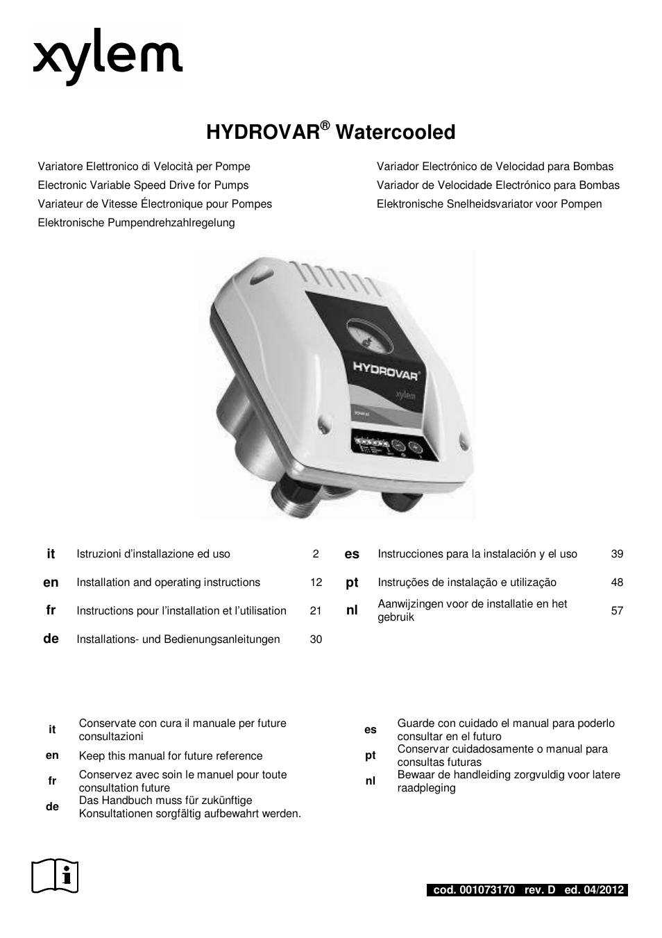 Xylem HYDROVAR WATERCOOLED User Manual | 68 pages